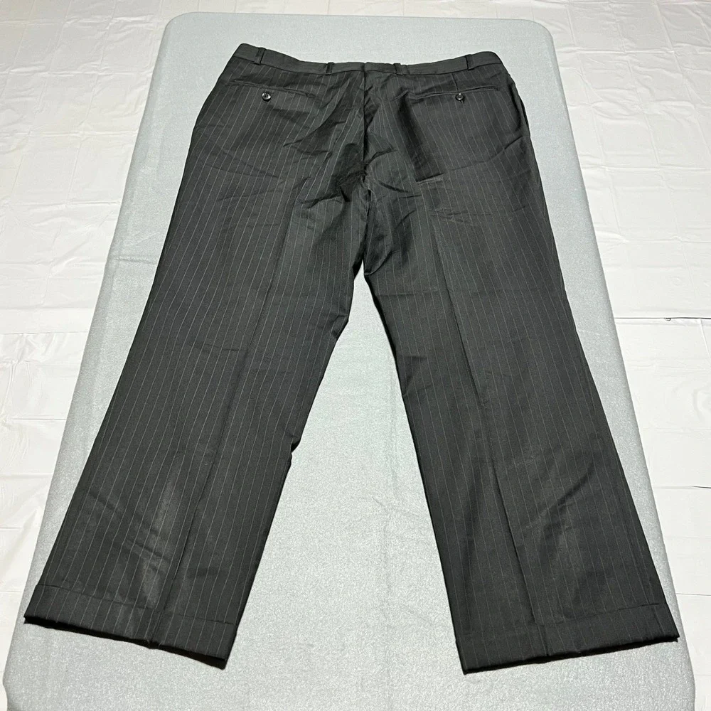 Geoffrey Beene Mens 38x27.5 Charcoal Grey Pinstripe 100% Wool Pleated Pants